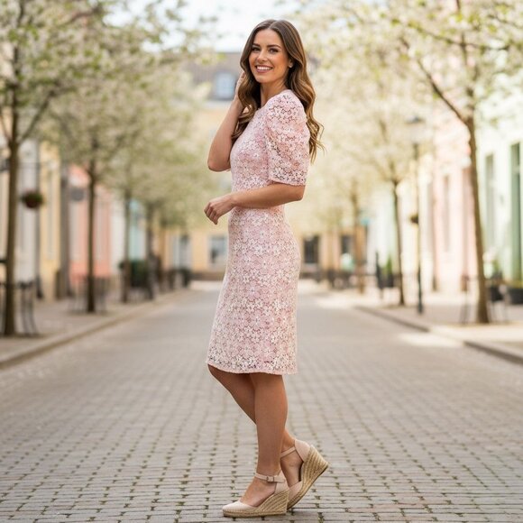 Tommy Hilfiger Lace Shift Mini Dress Bodycon Puff Sleeves Daisy Floral Preppy 4 - Picture 5 of 12